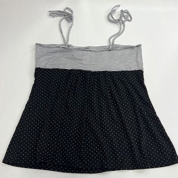 A’Gaci Women’s Black White Striped and Polka Dot Tie Strap Tank Top Size Large - Picture 2 of 5